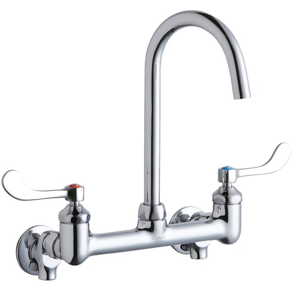 Elkay Wall Mnt 8In, Gn 5In Spt, 1Pc Wrist Bld Hndl, 4In, Shut Off